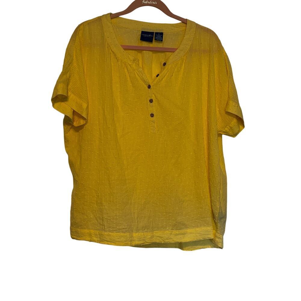 Caribbean Joe ladies cotton top blouse butter yellow summer sheer XL V Neck